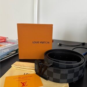 Louis Vuitton Black and Gray Checkered Men's Belt
